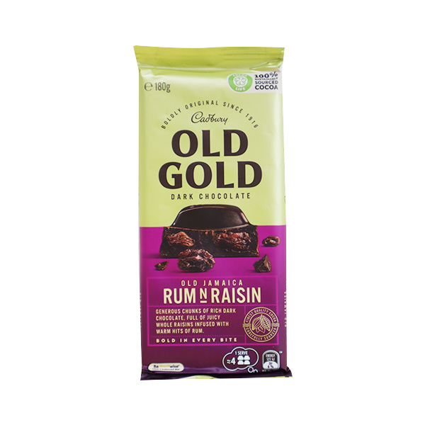 Cadbury Old Gold Dark Chocolate Old Jamaica Rum N Raisin 180g