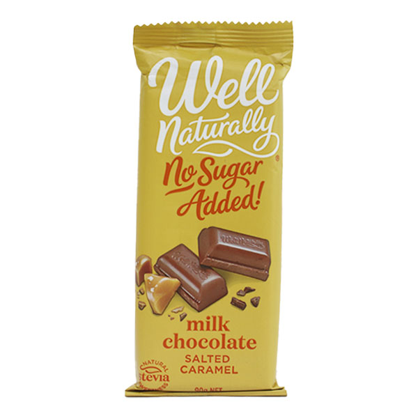 Well Naturally No Sugar Added Milk Chocolate – Salted Caramel 90g