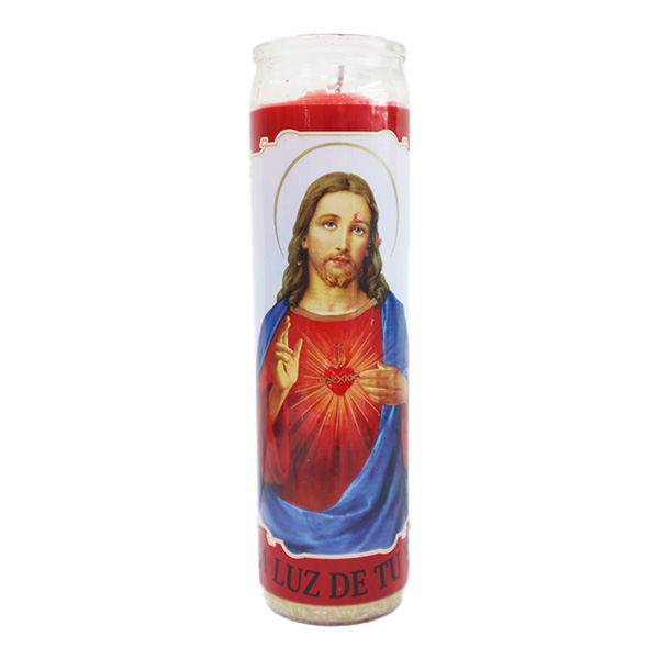 Veladora Religious Candle Sagrado Corazón De Jesús Red