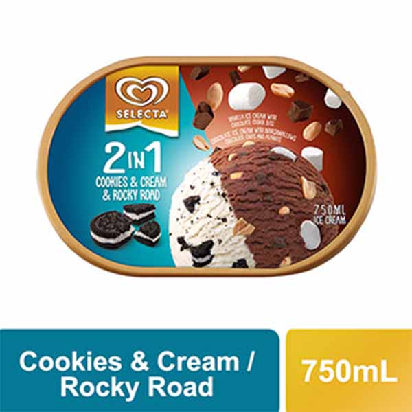 Selecta Ice Cream Double Supreme Cookies & Cream - Rocky Road 750ml