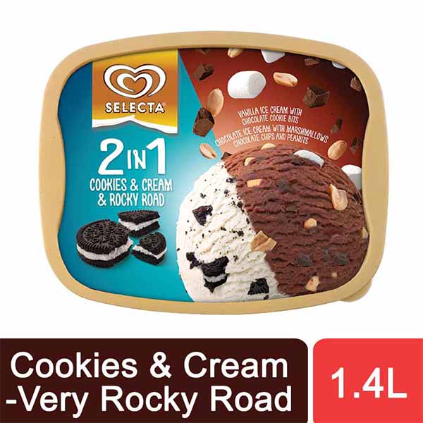 Selecta Ice Cream Double Supreme Cookies & Cream - Rocky Road 1.4L