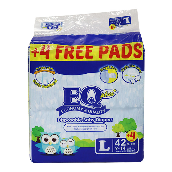 EQ Plus Disposable Baby Diapers Large 42's + 4 pads