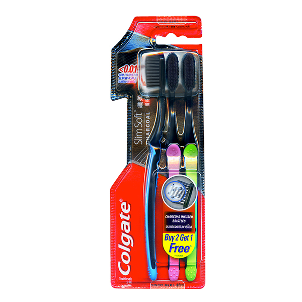 Colgate Slim Soft Charcoal Toothbrush 2+1