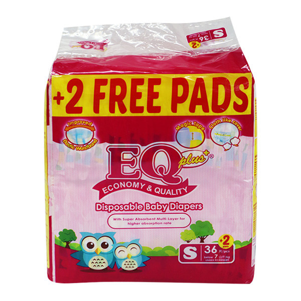 EQ Plus Disposable Baby Diapers Small 36's + 2 pads