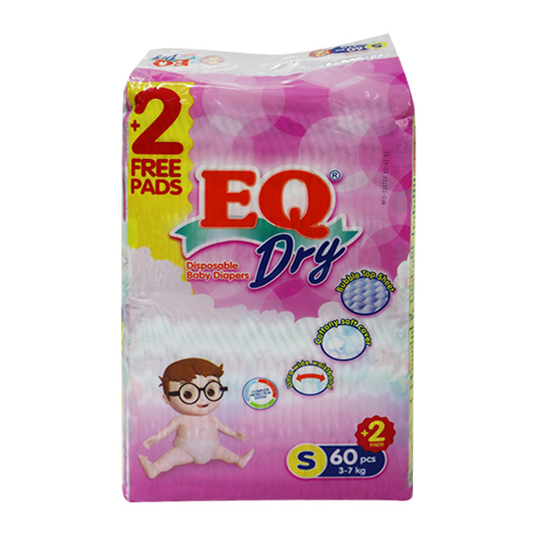 EQ Dry Disposable Baby Diapers Small 60's + 2 Pads