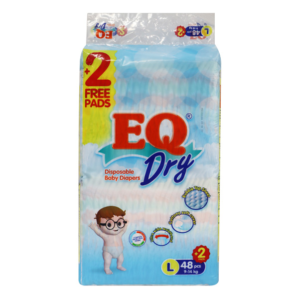 EQ Dry Disposable Baby Diapers Large 48's + 2 pads