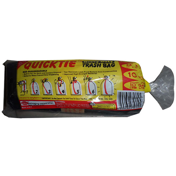 Quicktie Trash Bag Roll Black Medium 10pcs