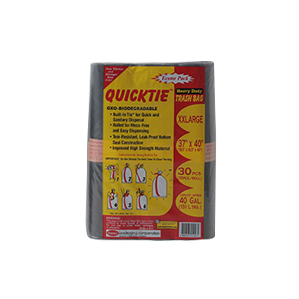 Quicktie Trash Bag Economy Roll Black Xxl 30Pcs