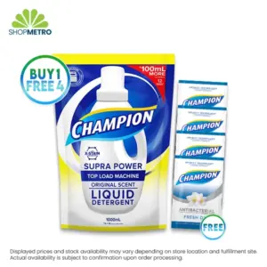 Buy 1 Champion Liquid Detergent Top Load High Foam 1L Free 4 Champion Fabric Softener Antibacterial Fresh Day 28ml